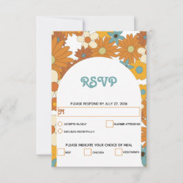 Farbenfrohe Retro-Blume der 60er 70er Jahre RSVP Karte