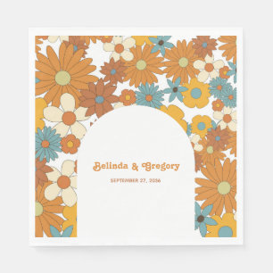 Farbenfrohe Retro-Blume der 60er 70er Jahre Serviette