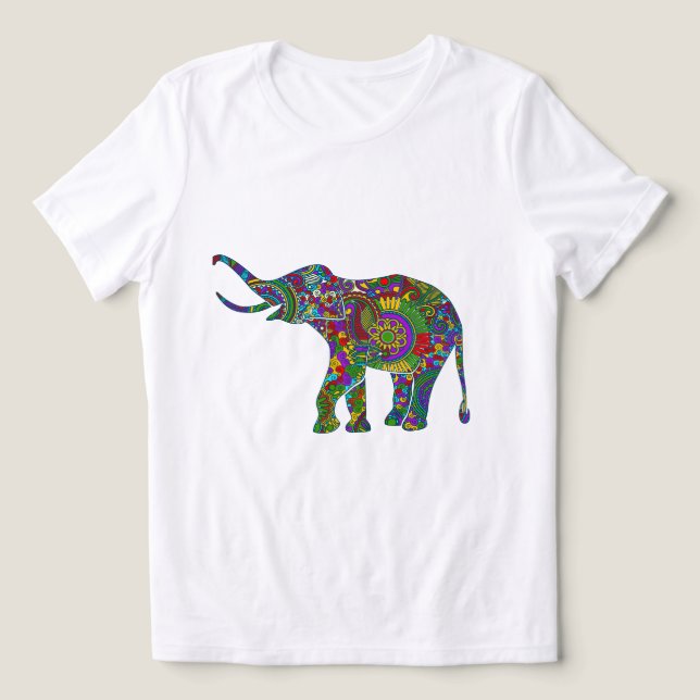 Farbenfrohe Retro-Blume Elefant 2 Tri-Blend Shirt