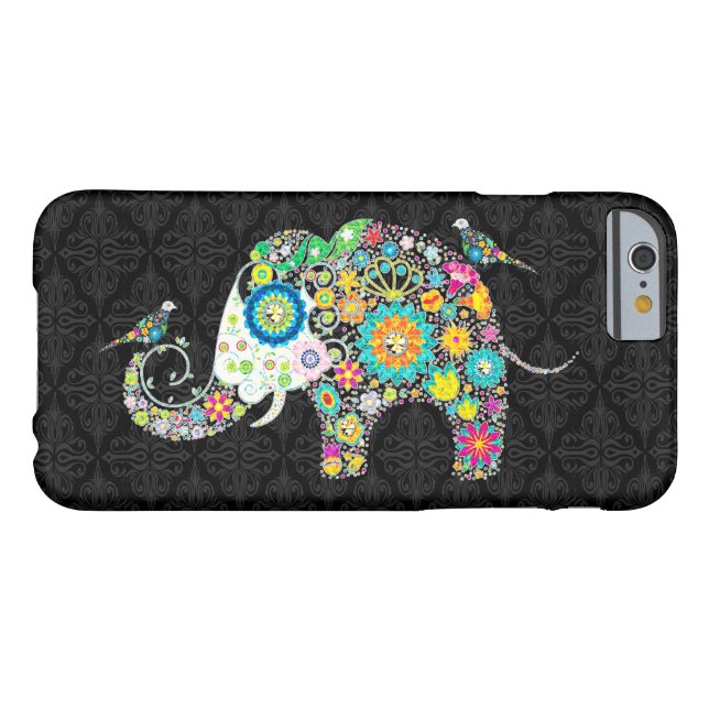 Farbenfrohe Retro-Blume Elephant & Birds Case-Mate iPhone Hülle (Rückseite Horizontal)