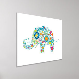 Farbenfrohe Retro-Blume Elephant Illustration Foliendrucke