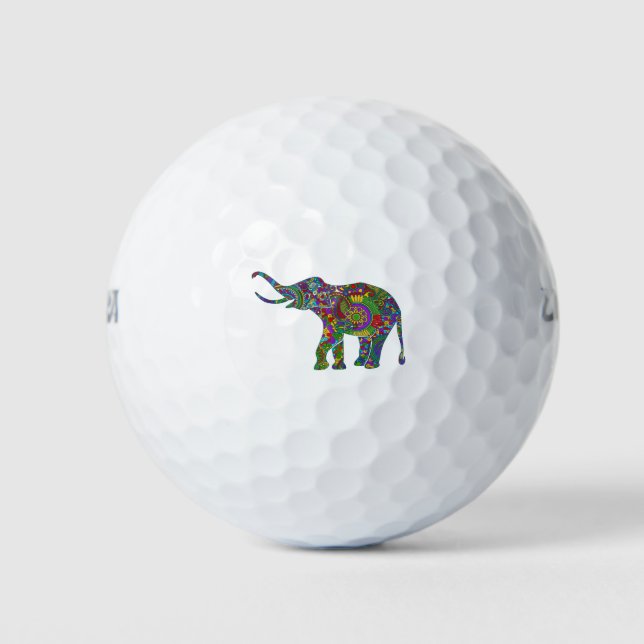 Farbenfrohe Retro-Blume Elephant Illustration Golfball (Vorderseite)