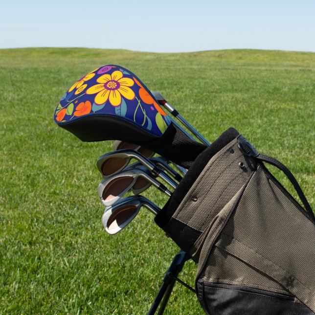 Farbenfrohe Retro-Blume im Dopaminstil Golf Headcover (In SItu)