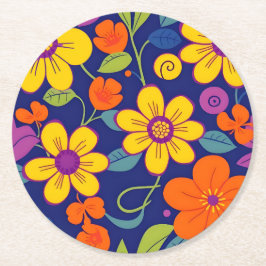 Farbenfrohe Retro-Blume im Dopaminstil Runder Pappuntersetzer