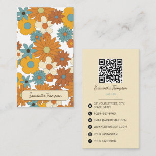 Farbenfrohe Retro Blume Muster QR Code Social Medi Visitenkarte