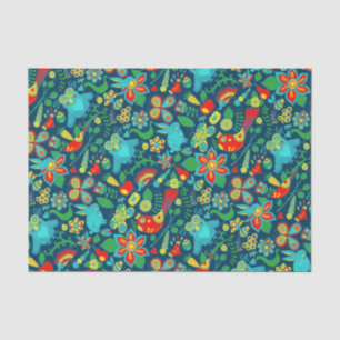 Farbenfrohe Retro-Blume Vögel & Schmetterlinge Seidenpapier