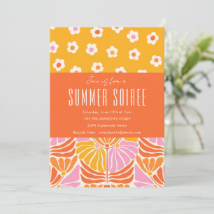 Farbenfrohe Retro-Blumen Orange Sommer Soiree Einladung