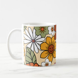 Farbenfrohe Retro-Blumenmuster im 70er-Stil. Vinta Kaffeetasse