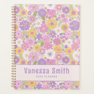 Farbenfrohe Retro-Blumenmuster Personalisierter Pl Planer