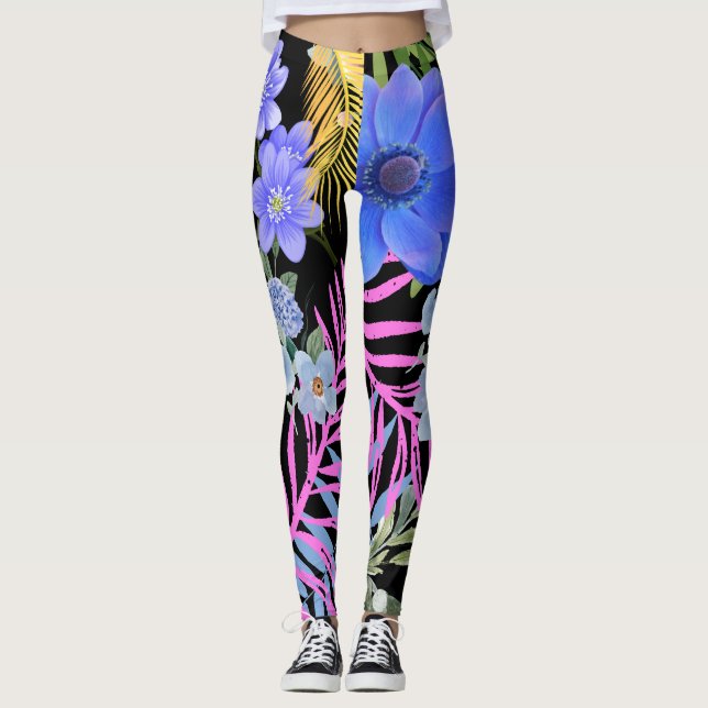 Farbenfrohe Retro-Blumenzange Leggings (Vorderseite)