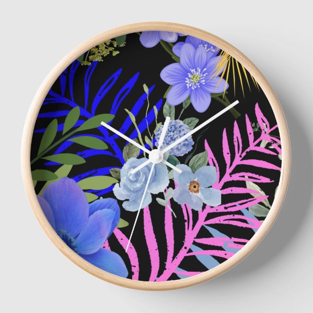 Farbenfrohe Retro-Blumenzange Uhr (Vorderseite)