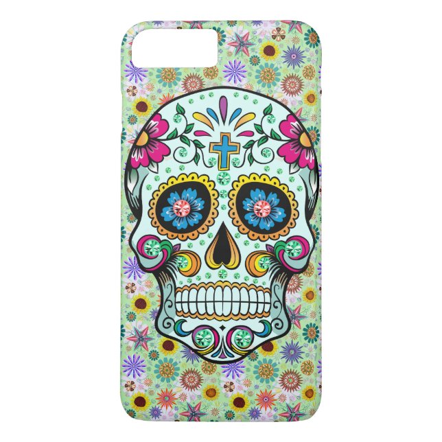 Farbenfrohe Retro Blumenzucker Schädel Case-Mate iPhone Hülle (Rückseite)