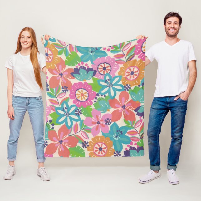 Farbenfrohe Retro Boho Girly Blume Hippie Fleecedecke (Beispiel)