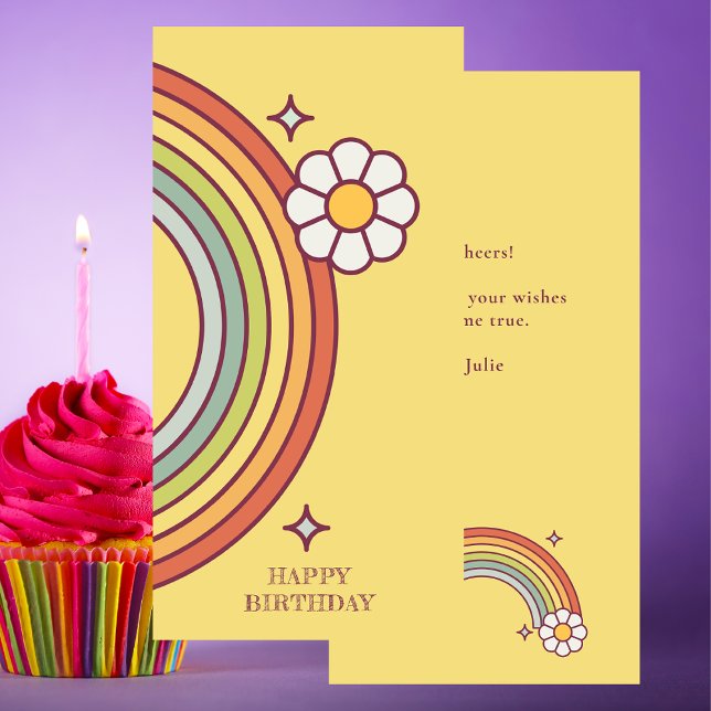 Farbenfrohe Retro Boho Happy Birthday Flat Card (Von Creator hochgeladen)