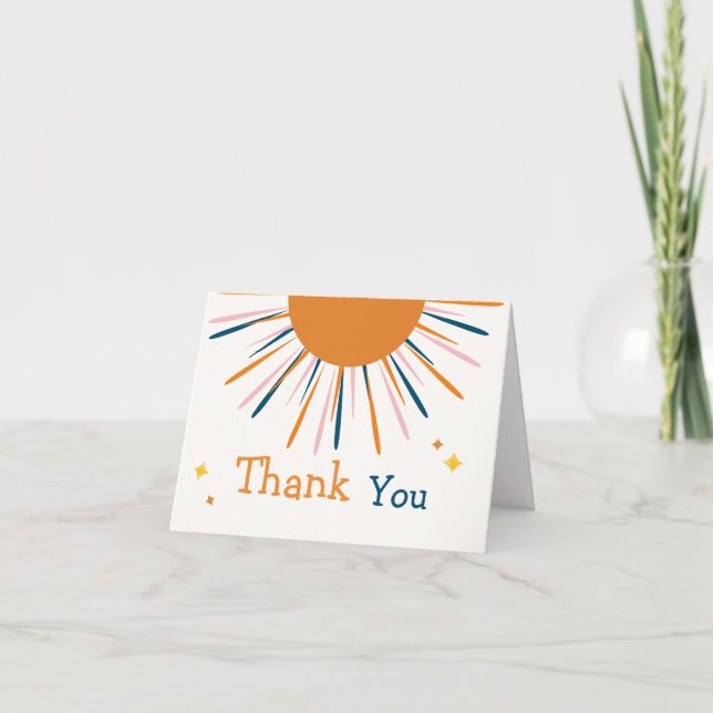 Farbenfrohe Retro Boho Sunshine Baby Dusche Dankeskarte (Vorderseite)