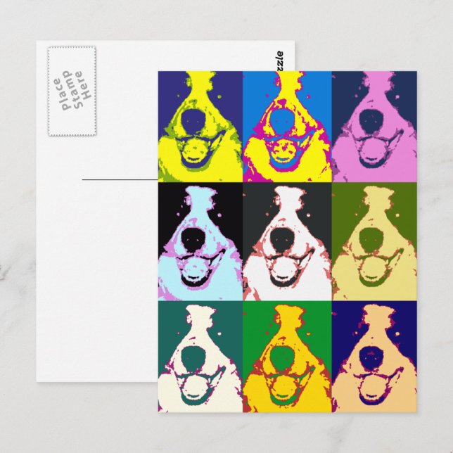 Farbenfrohe Retro Border Collie Pop Postkarte (Vorne/Hinten)
