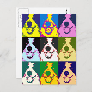 Farbenfrohe Retro Border Collie Pop Postkarte