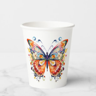 Farbenfrohe Retro-Butterfly Pappbecher