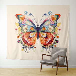 Farbenfrohe Retro-Butterfly Wandteppich