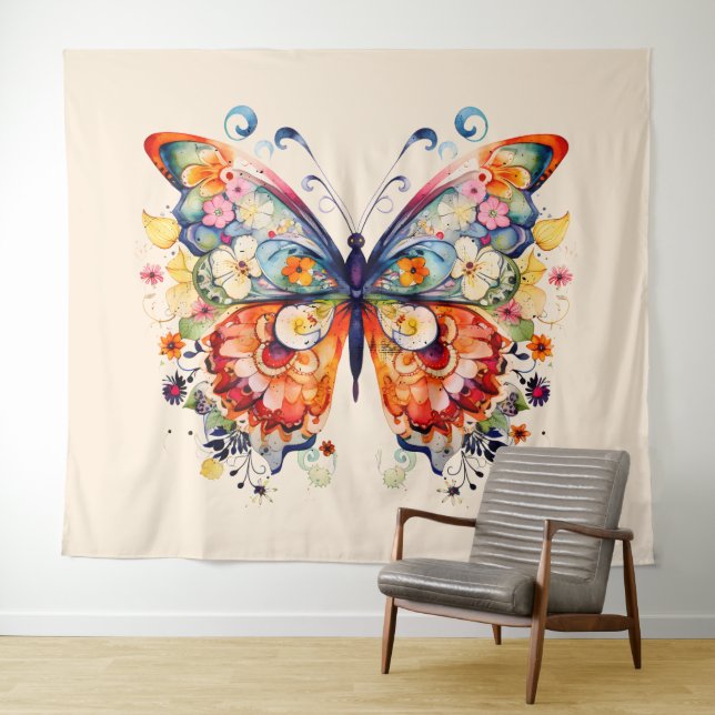 Farbenfrohe Retro-Butterfly Wandteppich (Beispiel (Horizontal))