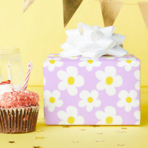 Farbenfrohe Retro Daisy Floral Lavender Geschenkpapier