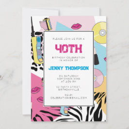 Farbenfrohe Retro der 1990er Jahre - Geburtstagspa Einladung