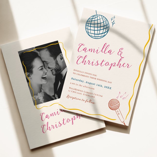 Farbenfrohe Retro-Disco-Hochzeit Einladung (Von Creator hochgeladen)