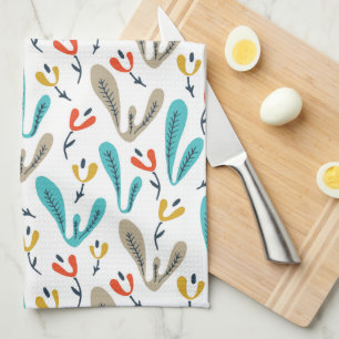 Farbenfrohe Retro-Fall-Blume & botanische Geschirrtuch