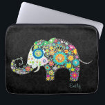 Farbenfrohe Retro Floral Elefant Laptopschutzhülle<br><div class="desc">Farbenfrohe Retro-Blume in einer Form auf einem Elefanten vor schwarzem Damassountergrund. . Diamantenstruktur und mit Diamantbolzen (Bild nicht echte Diamanten) dekoriert. Verfügbar auf anderen Produkten.</div>