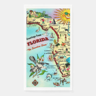 Farbenfrohe Retro Florida Karte Serviette