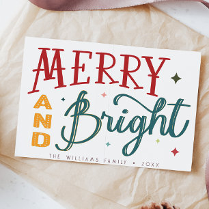 Farbenfrohe Retro Frohe und helle Weihnachten Postkarte