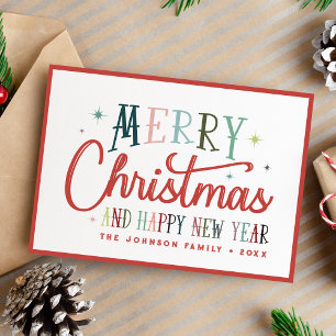 Farbenfrohe Retro Frohe Weihnachten Vintage Typogr