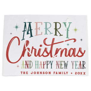 Farbenfrohe Retro Frohe Weihnachten Vintage Typogr Große Geschenktüte