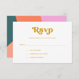 Farbenfrohe Retro Geometric Wedding | Gelb RSVP Karte