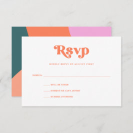Farbenfrohe Retro Geometric Wedding | Korallen RSVP Karte