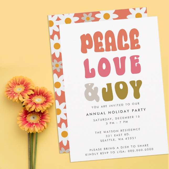 Farbenfrohe Retro Groovy Peace Liebe Joy Holiday Einladung (Colorful Retro Groovy Peace Love Joy Holiday Invitation)