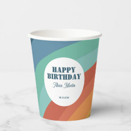Farbenfrohe Retro Groovy Rainbow Happy Birthday Pappbecher