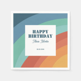 Farbenfrohe Retro Groovy Rainbow Happy Birthday Serviette