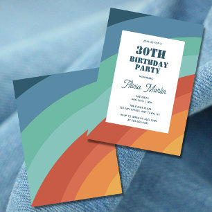 Farbenfrohe Retro Groovy Regenbogen 30. Geburtstag Einladung