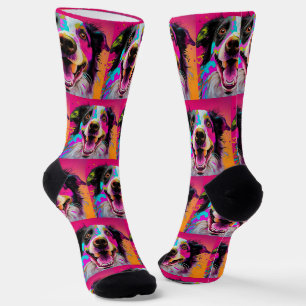 Farbenfrohe Retro Happy Dog Socken