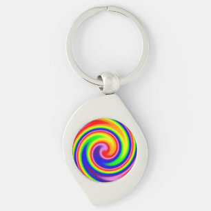 Farbenfrohe Retro Hippie Rainbow Swirl Schlüsselanhänger
