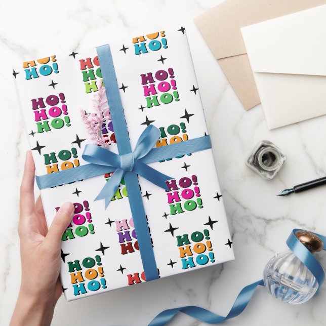 Farbenfrohe Retro HO HO Weihnachtsfunkel Geschenkpapier (Schenken)