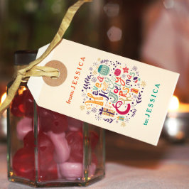 Farbenfrohe Retro Holly Jolly Weihnachten Geschenkanhänger