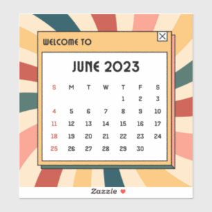 Farbenfrohe Retro Juni 2023 Kalender Aufkleber