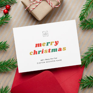 Farbenfrohe Retro-Logo-Weihnachtskarte Feiertagskarte