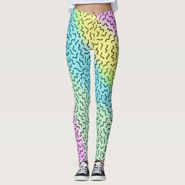 Farbenfrohe Retro-Memphis-Muster Pastell Leggings (Vorderseite)