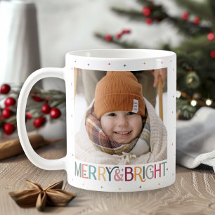 Farbenfrohe Retro Merry and Bright Stars Foto Kaffeetasse