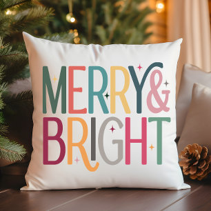 Farbenfrohe Retro Merry and Bright Stars Foto Kissen