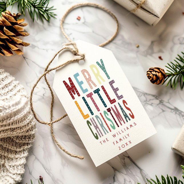 Farbenfrohe Retro Merry Little Christmas Geschenkanhänger (Von Creator hochgeladen)