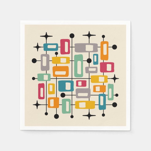Farbenfrohe Retro Mitte des Jahrhunderts Moderne A Serviette (Vorderseite)